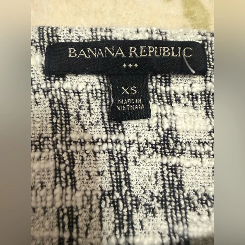 Banana Republic Plaid Textured Tweed Knit Puff Sleeve Short Sleeve Top Blouse